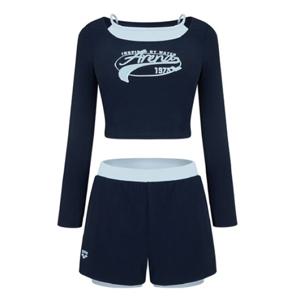 [아레나]여성 A5BL1PS05DNV 스포티 레귤러핏 크롭 래쉬가드 세트 실내 비치수영복