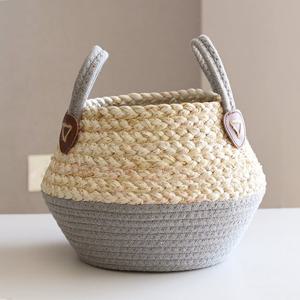 [비투비월드]내추럴코튼 화분 바구니 그레이 접이식 화분 커버