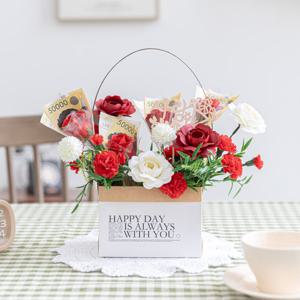 행복가득 카네이션 장미비누꽃 용돈바구니 31cm 조화 어버이날