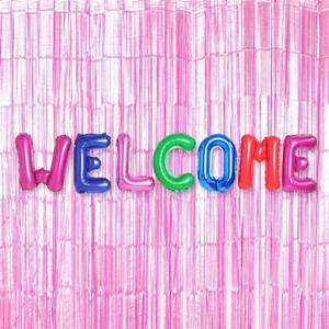 풍선세트 기념일 은박풍선웰컴컬러풀+커튼메탈핑크세트 파티