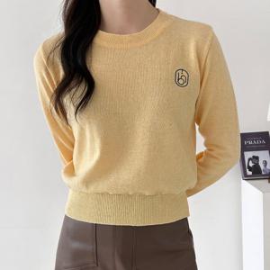 샵앤) 국산 라운드 넥 비엔나 자수 긴팔 니트 티셔츠 21DS-WKN-3921-그린