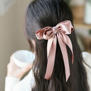 (엔젤슈슈) 새틴 롱리본 자동 헤어핀(핑크) 꼬리리본