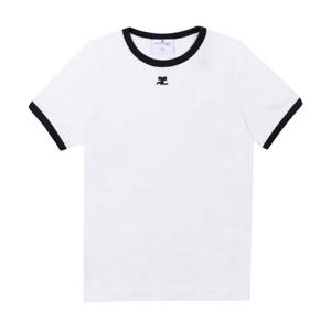 꾸레쥬 125JTS017 JS0203 0083 로고 콘트라스트 링거 여성 반팔티