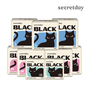 시크릿데이 블랙 중형 16P 4팩+대형 14P 3팩+롱라 20P 2팩+블랙 중형2P 증정Y