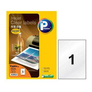 아트박스/오피스큐 투명 라벨 V3960 50 A4전면 50매 프린텍