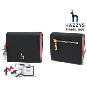 [헤지스]HIWA5E613BK_여성 블랙 가죽 골드퍼피 로고 레터링장식 2단 반지갑