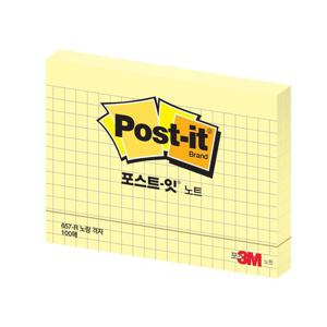 3M 메모지 포스트잇 657 노랑 격자 102x76mm 100장 라인메모지 줄메모지 메모노트 메모지 접착메모지 점착