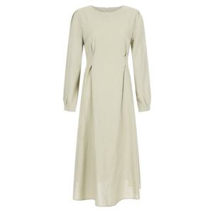 샵앤) 여성 데이트록 셔링 뒷리본 편안한 면 롱 원피스 NARU-WDR-20353-베이지