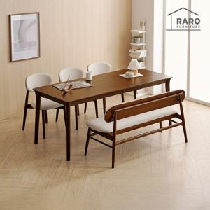 라로퍼니처 플레인 1900 고무나무 원목 6인 식탁 세트 (식탁+의자3+벤치1)
