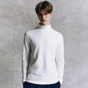 [지오다노]남자 티셔츠 기모 하프 폴라넥 화이트 기본 무지 긴팔티 024918
