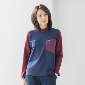 엄마옷 마담4060 줄지배색반폴라티셔츠 데일리 여성 -ZTE2512011-