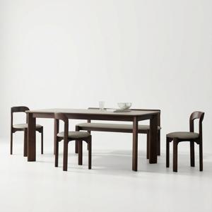 스코나 파인즈 양면 포세린 세라믹 원목 6인 식탁세트(벤치1개+의자3개)