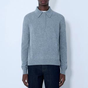 25 FW 질샌더 스프레드 칼라 울 블랜드 니트 폴로 스웨터 그레이 J61GL0003 J14823 030