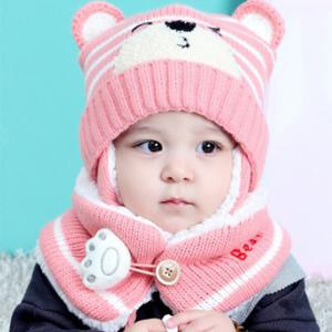 [엠케이] 페이스 곰돌이 발바닥 유아 모자목도리 2종세트204563