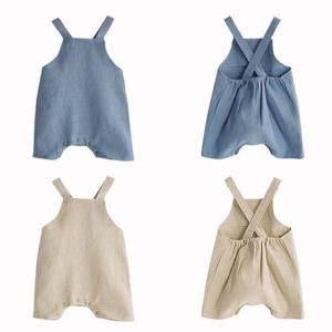 [엠케이] 블루 베이지 린넨 유아 민소매 멜빵바지(M-L) 303545