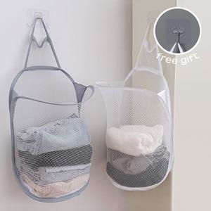 [엠케이] 원터치 매쉬망 벽걸이 접이식 빨래바구니 2개 205115