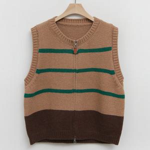 샵앤) 여성 단가라 집업 니트 조끼 SIU-WVS-3693-베이지