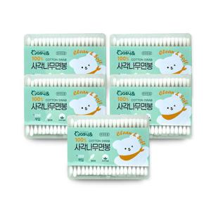 이지앤 사각면봉 200P(사각)-5개 나무면봉 멸균 유아 고급면봉