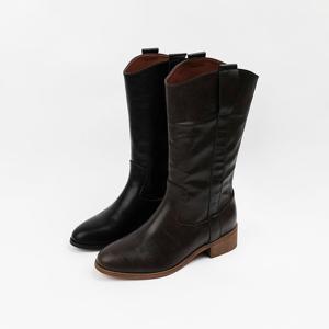 [신난다슈]여성 미들 부츠 4cm 여자 하프 웨스턴 미디 부츠 소가죽 발편한 통굽 MRO257130