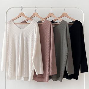 나야홍 / 빅사이즈티 Q200L510 여리브이루즈긴팔무지티 LD