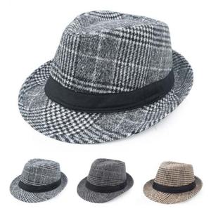 가을 겨울 모직 체크무늬 클래식한 댄서 페도라 모자