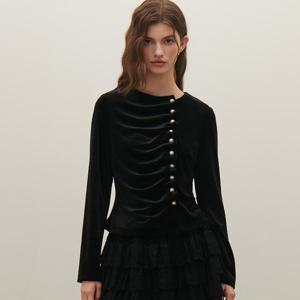 [샤틴]진주단추 벨벳 블라우스S254M255A