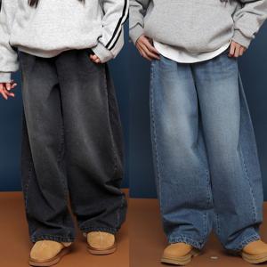 [모데쯔]주니어 겨울 기모 사이드 청 통바지 등교 10대 초등학생