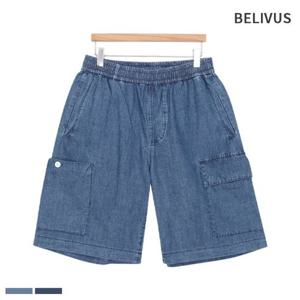 빌리버스 남자 청반바지 데님 카고 밴딩 숏 팬츠 BIP038