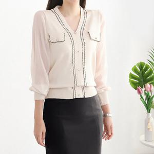 [모리스커밍홈] 지그재그 쉬폰소매 긴팔 니트_M2309KN622C