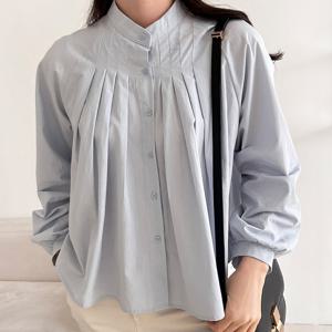 샵앤) 여성 앞핀턱 셔링 나그랑 긴팔 블라우스 셔츠 21DS-WBL-4146-민트