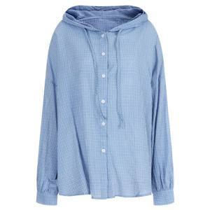 샵앤) 여성 루즈핏 잔체크 후드 긴팔 블라우스 셔츠 MSE-WBL-20378-소라