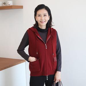 [쉬즈마담]J31722 후드 투웨이짚업 니트 조끼 60대 엄마옷