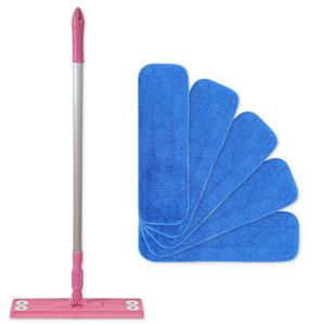 밀대 청소기 핑크+극세사 패드 컷팅형 5장 / 청소 밀대 걸레