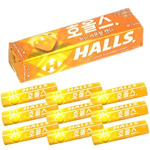 HALLS 호올스 스틱 멘톨 사탕 졸음방지 캔디 허니레몬 10개