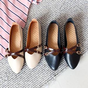 둥근코 크로스 스트랩 귀여운 디자인 여성 플랫슈즈