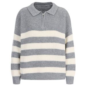 샵앤) 여성 반집업 카라넥 단가라 니트 티셔츠 BOM-WKN-20245-그레이