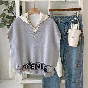 샵앤) 여성 V넥 옆트임 루즈핏 레이어드 캐주얼 니트 망토 조끼 DGB-WVS-4197-그레이