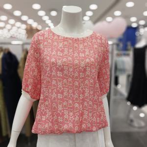 [아니베에프]A56WBL500 라운드넥 프린트 티블라우스