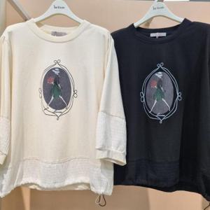 라티움 HC34 부드러운소재 소매 밑단배색 8부 가을여성티셔츠 T2531TS10