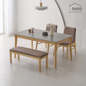 라로퍼니처 데미앙 1400 포세린 통 세라믹 낮은 4인 식탁 세트 (식탁+의자2+벤치1)