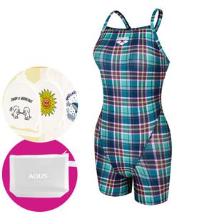 아레나 여성 수영복 일반 컨트리 체크 2부 반신 싱글 수퍼플라이백 A5FL1LH05 MNT 가방 수모행거