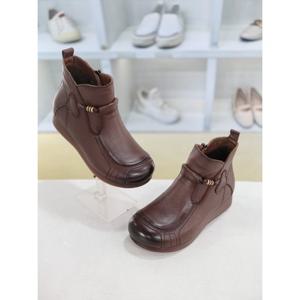 [코디엘루]기모안감 소가죽 통굽 앵클 부츠 4cm CDMD500862