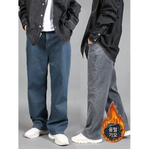 [프랭키뉴욕]남성 기모 청바지 세미와이드 겨울 융털 빅사이즈 두꺼운 따뜻한 데님팬츠_ID293