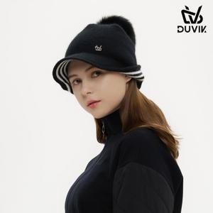 듀빅 여성 방한 니트 방울 패치 골프모자 DD4WAP782BK