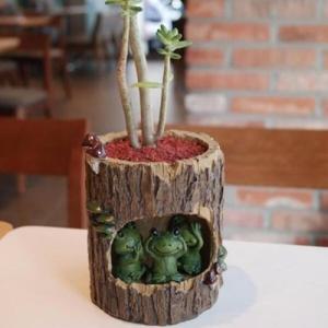 아트박스/진바스 통나무 개구리 가족 다육이화분