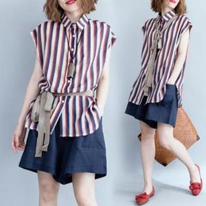 [엄지척]F62740 얇고 시원한 줄무늬셔츠 면마반바지 여름셔츠_19