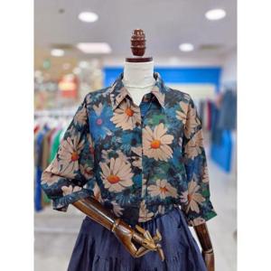 스테파니 세이브존08 해바라기 프린트  롱 남방 A25SH5308