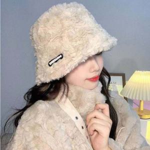 여성겨울 털소재 버킷햇 영문 라벨 패션 벙거지 모자
