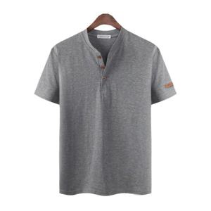 [위즈아이]빅사이즈2XL 3XL 남성 가죽와펜 헨리넥 반팔티 NR553T