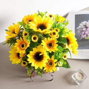 해바라기 조화 바구니 쥬티믹스 set 30cm 인테리어 꽃 테이블 장식 소품 금전화 풍수